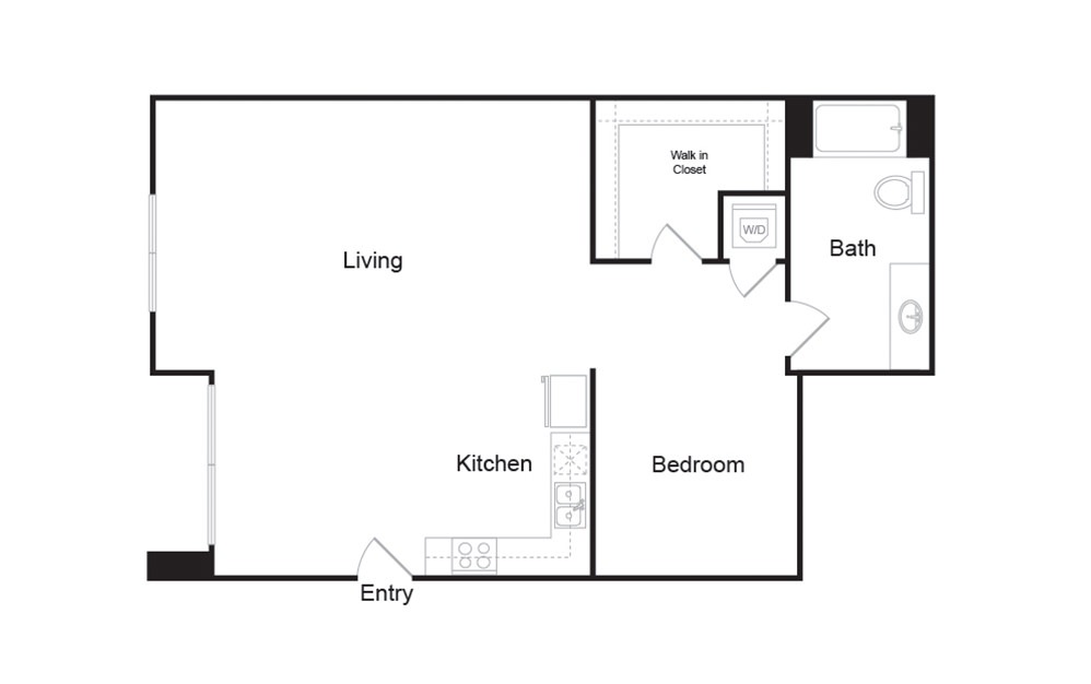 1B 1 bedroom 1 bath floor plan