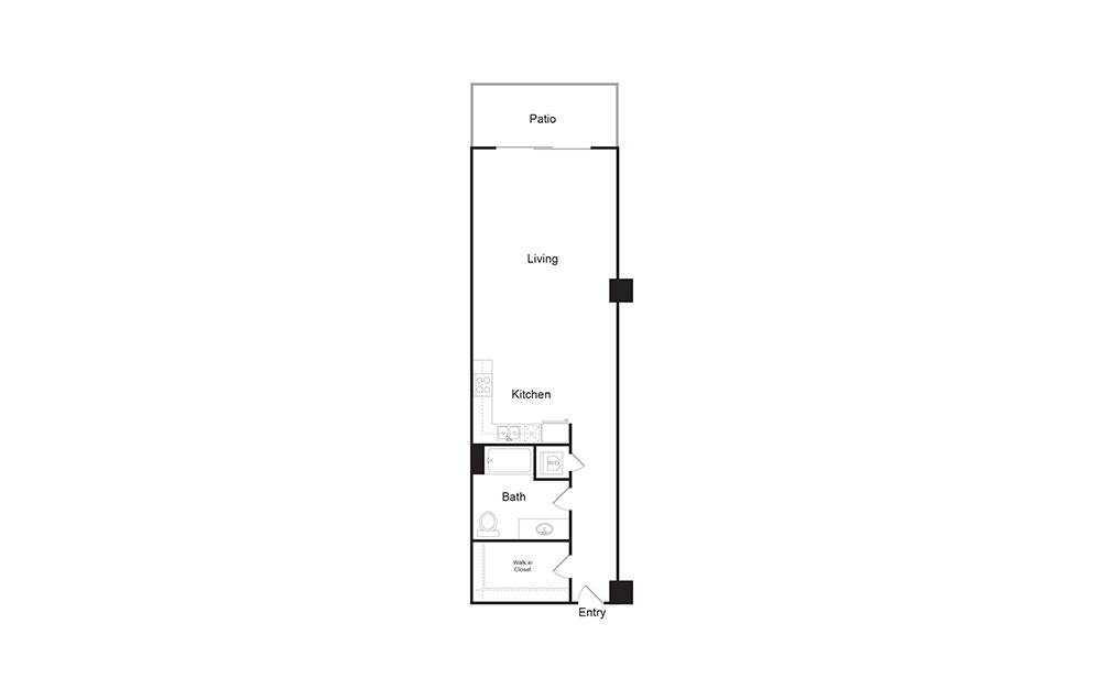 1E 1 bedroom 1 bath floor plan