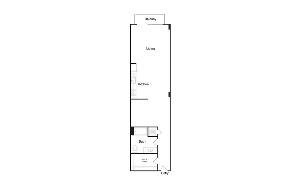 0C 1 bedroom 1 bath floor plan